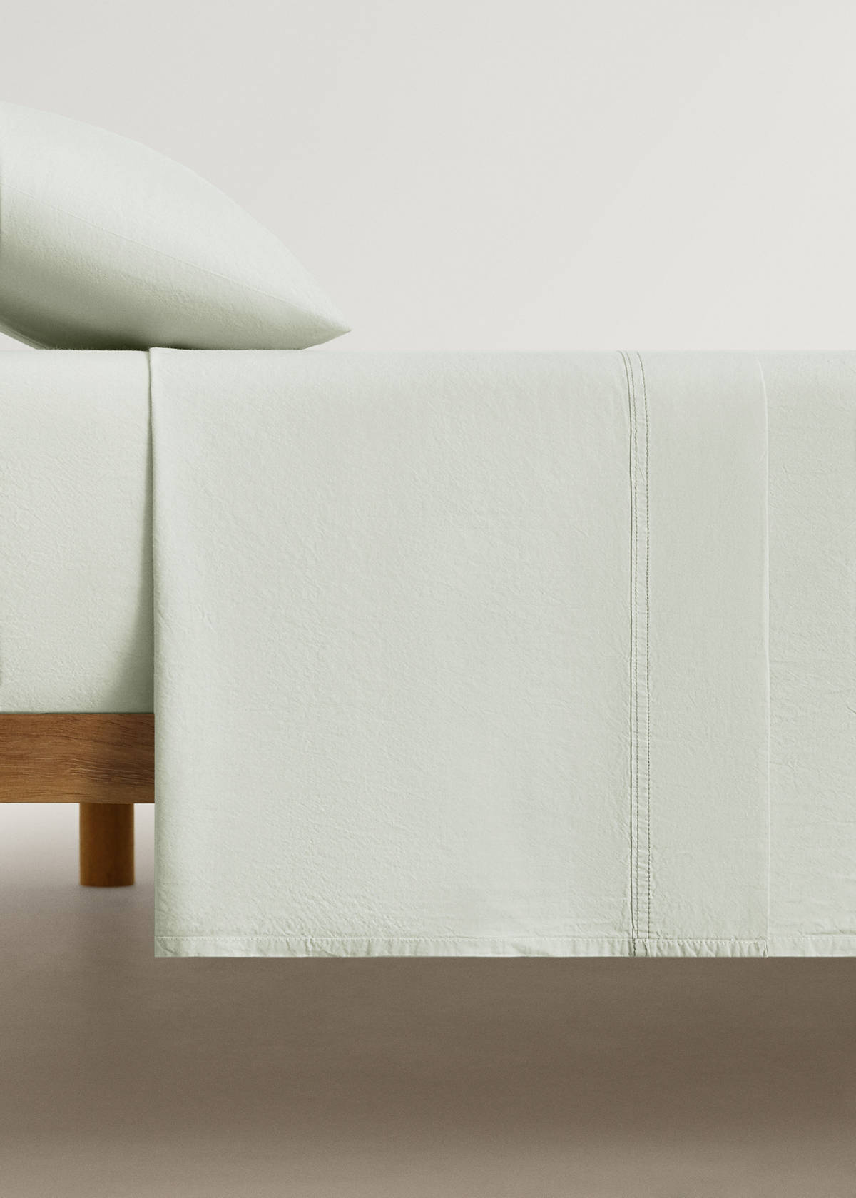 Washed cotton double-stitched top sheet for cot — Forest Green