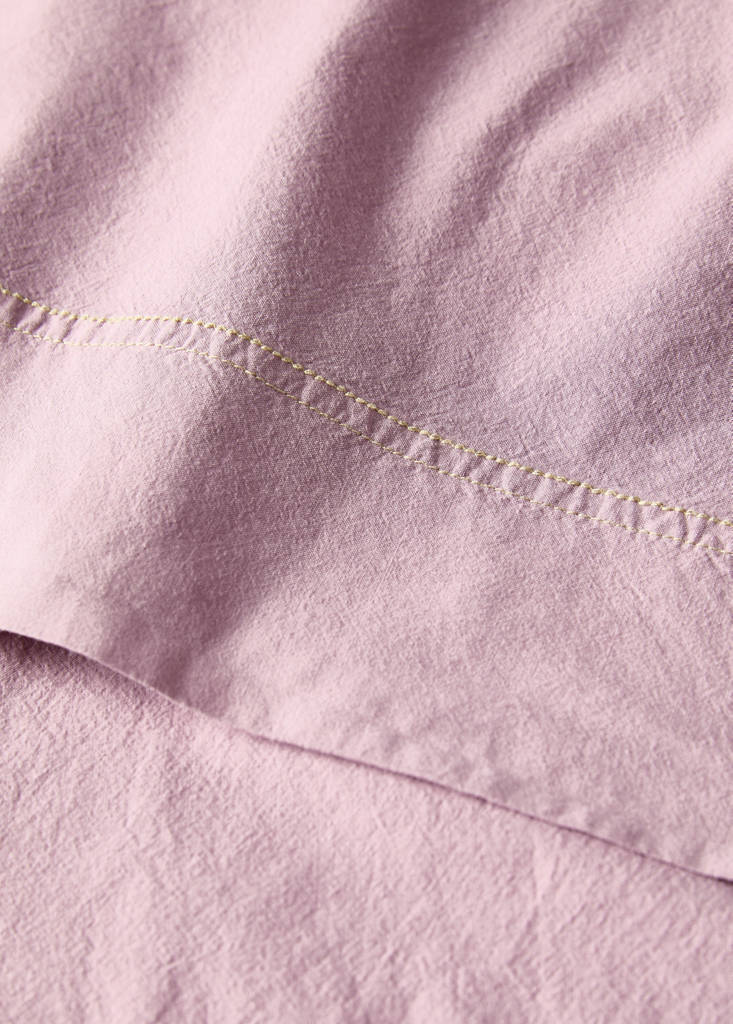 Washed cotton double-stitched top sheet for cot — Lilac