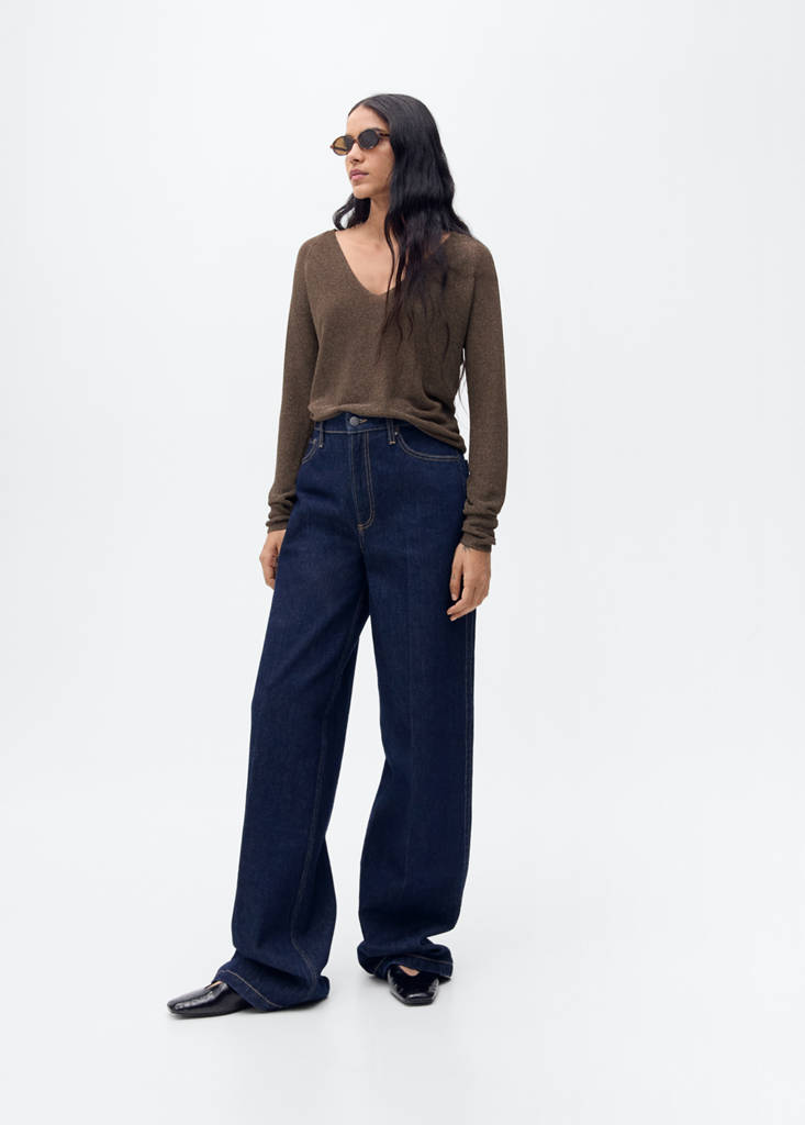 V-neck lurex sweater — Chocolate