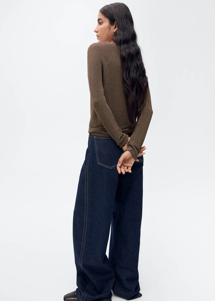 V-neck lurex sweater — Chocolate