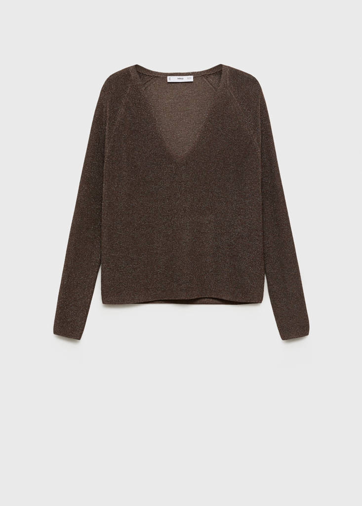 V-neck lurex sweater — Chocolate