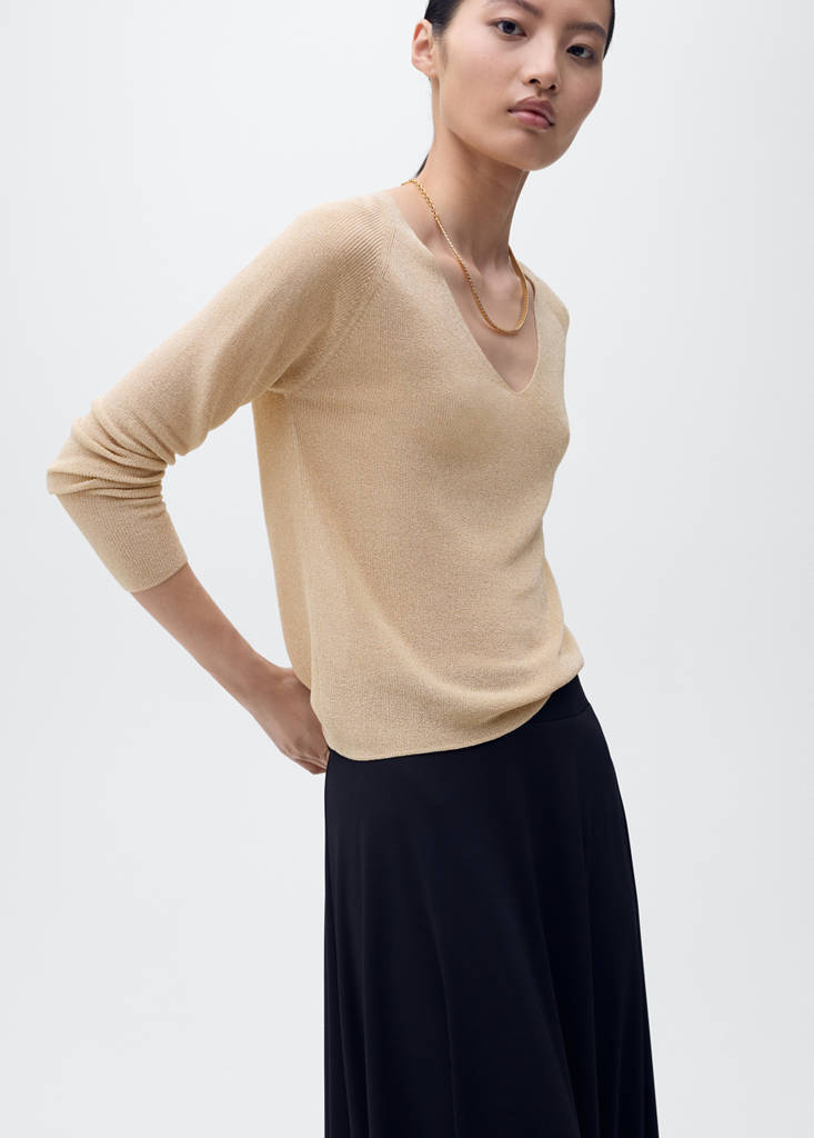 V-neck lurex sweater — Gold