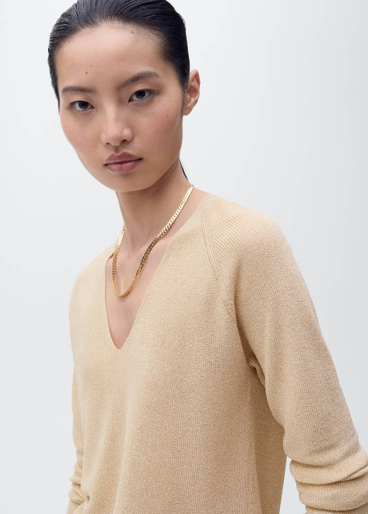 V-neck lurex sweater — Gold