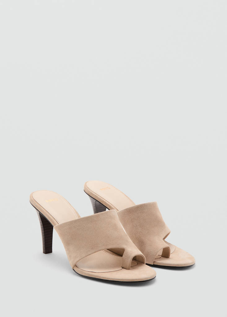Suede funnel heel sandal — Sand