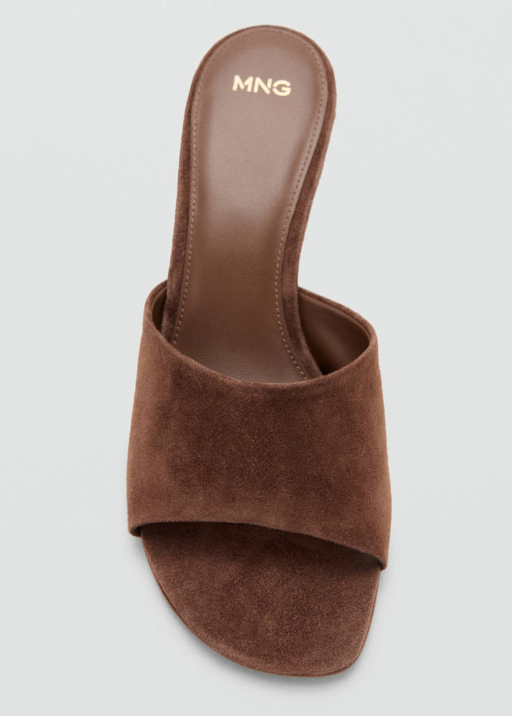 Suede kitten heel sandal — Chocolate