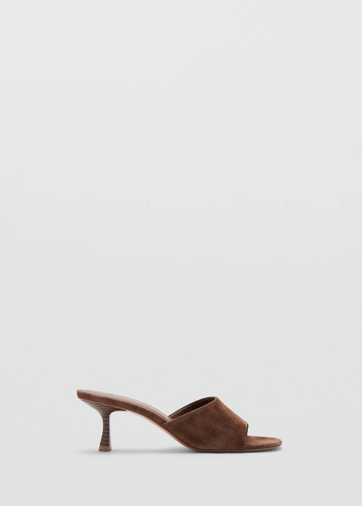 Suede kitten heel sandal — Chocolate