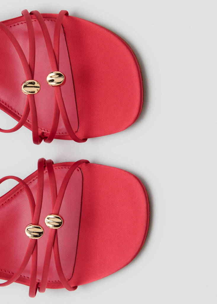Satin strap heeled sandal — Red
