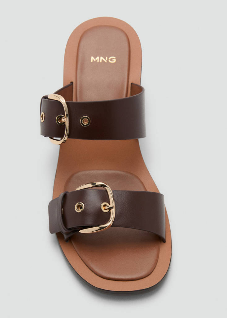 Leather heeled sandals with buckles — Brown