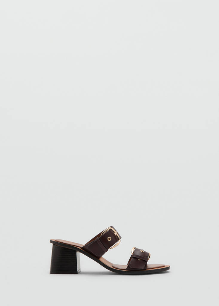 Leather heeled sandals with buckles — Brown