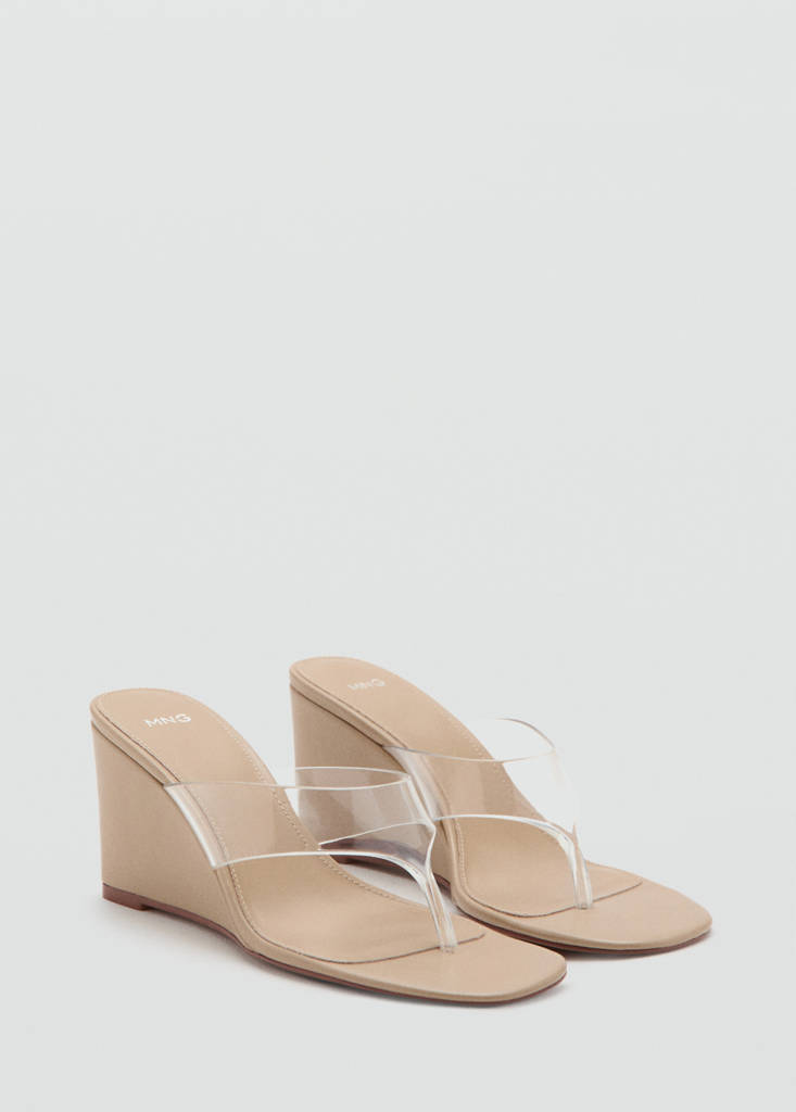 Vinyl strap wedge sandal — Nude