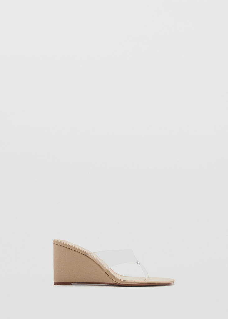Vinyl strap wedge sandal — Nude