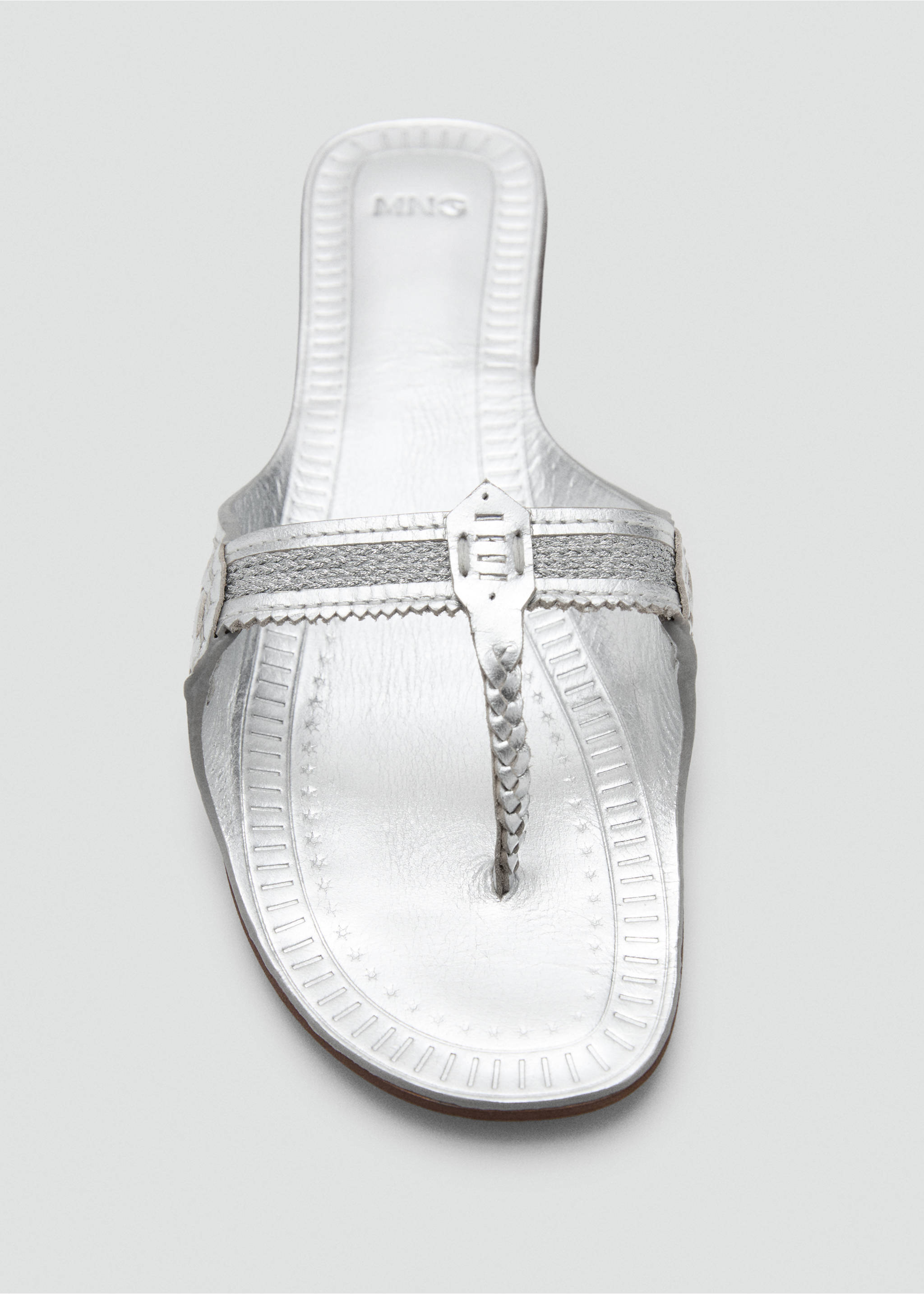 Metallic leather sandals - Details of the article 2, Silver. Ref: 37001370-00.