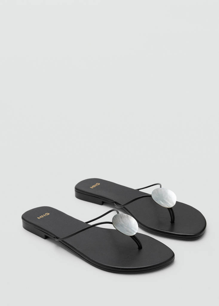 Leather sandal with shell detail — Black