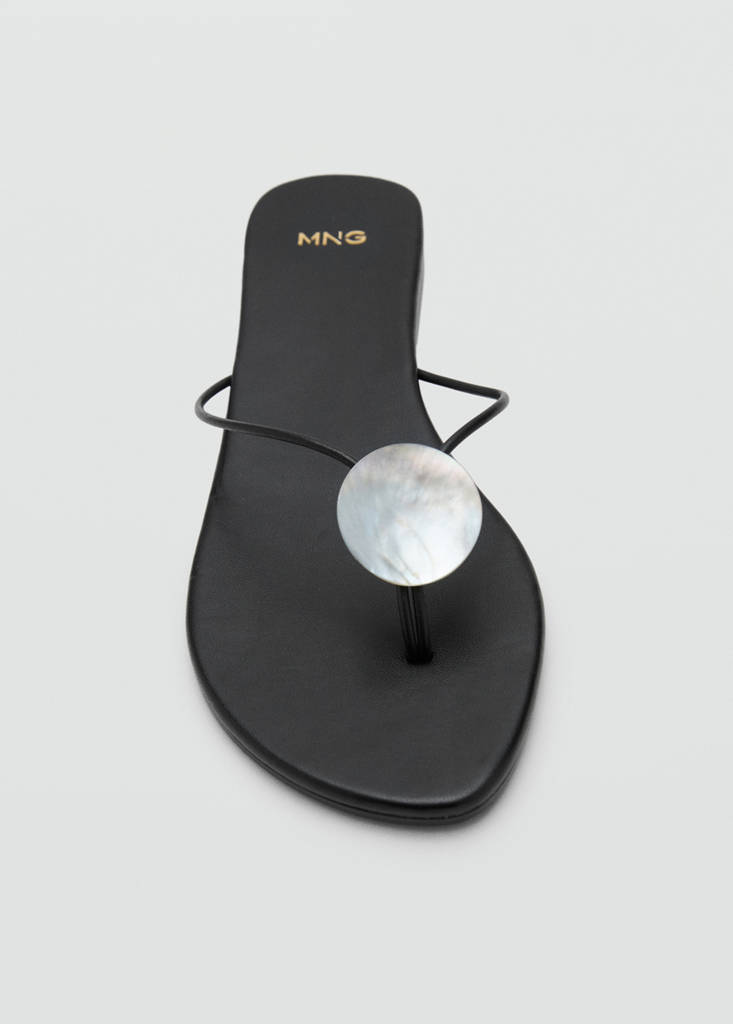 Leather sandal with shell detail — Black