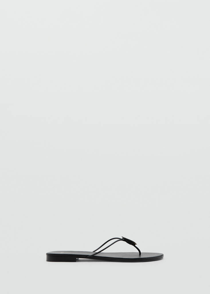 Leather sandal with shell detail — Black