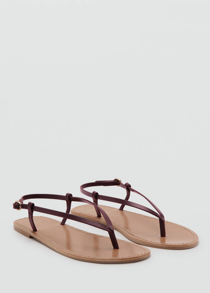 Leather sandals with a wide strap — Burgundy