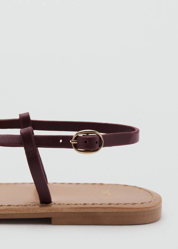 Leather sandals with a wide strap — Burgundy