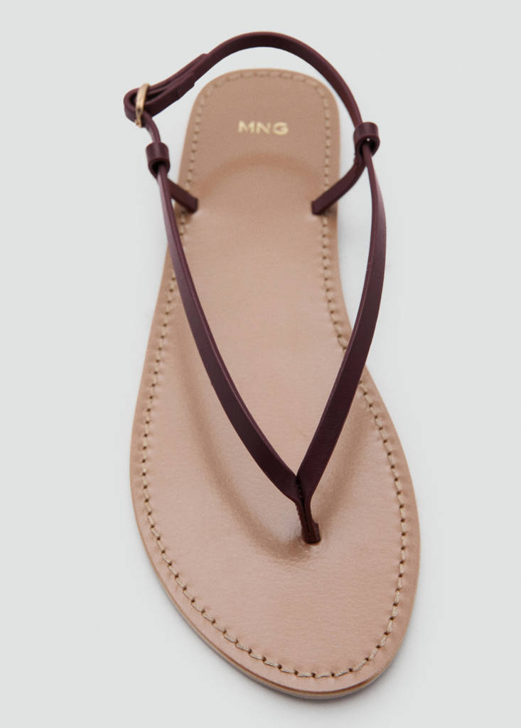 Leather sandals with a wide strap — Burgundy