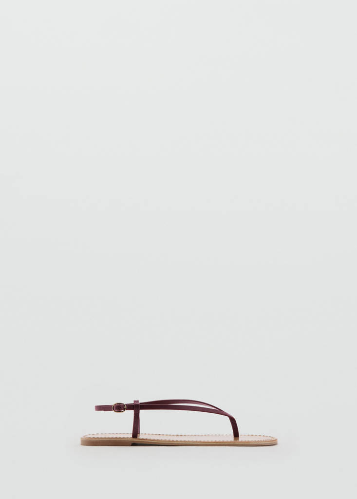 Leather sandals with a wide strap — Burgundy