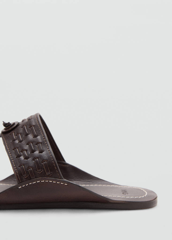 Leather sandal with stitch detail — Chocolate
