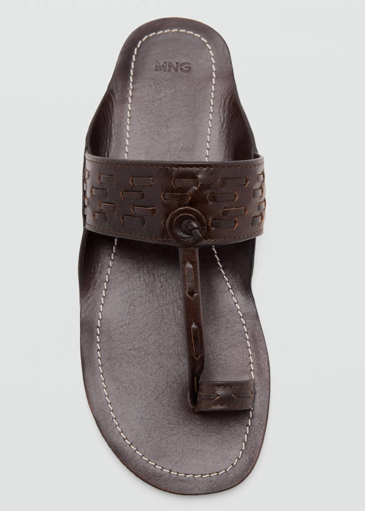 Leather sandal with stitch detail — Chocolate