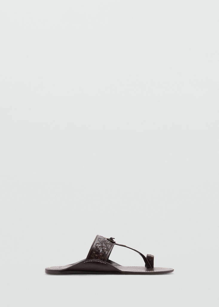 Leather sandal with stitch detail — Chocolate