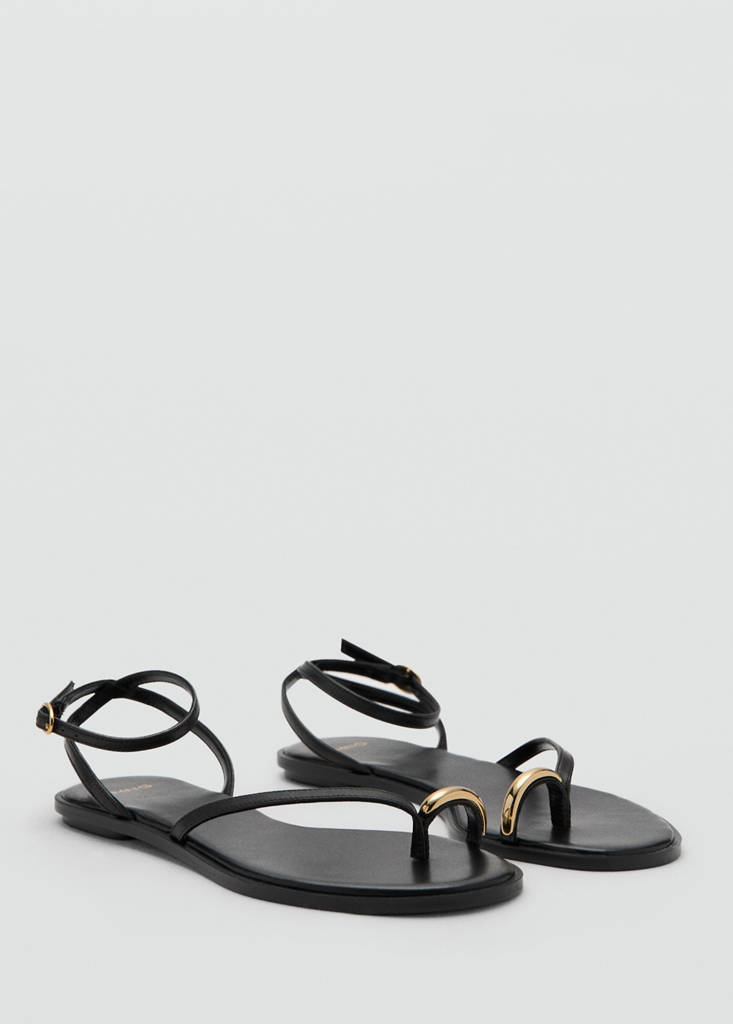 Leather strap sandals with metallic detail — Black