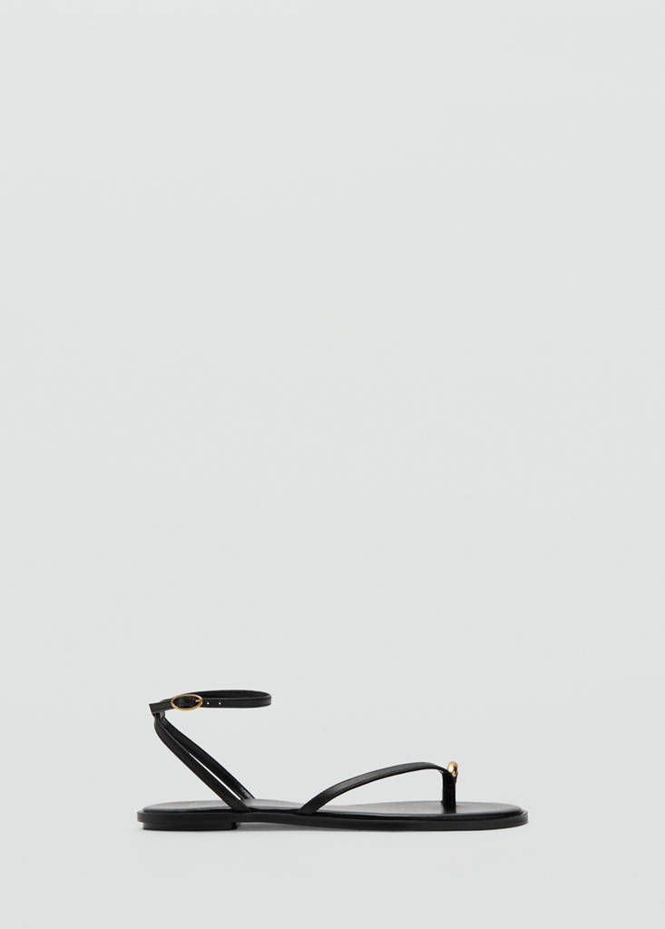 Leather strap sandals with metallic detail — Black