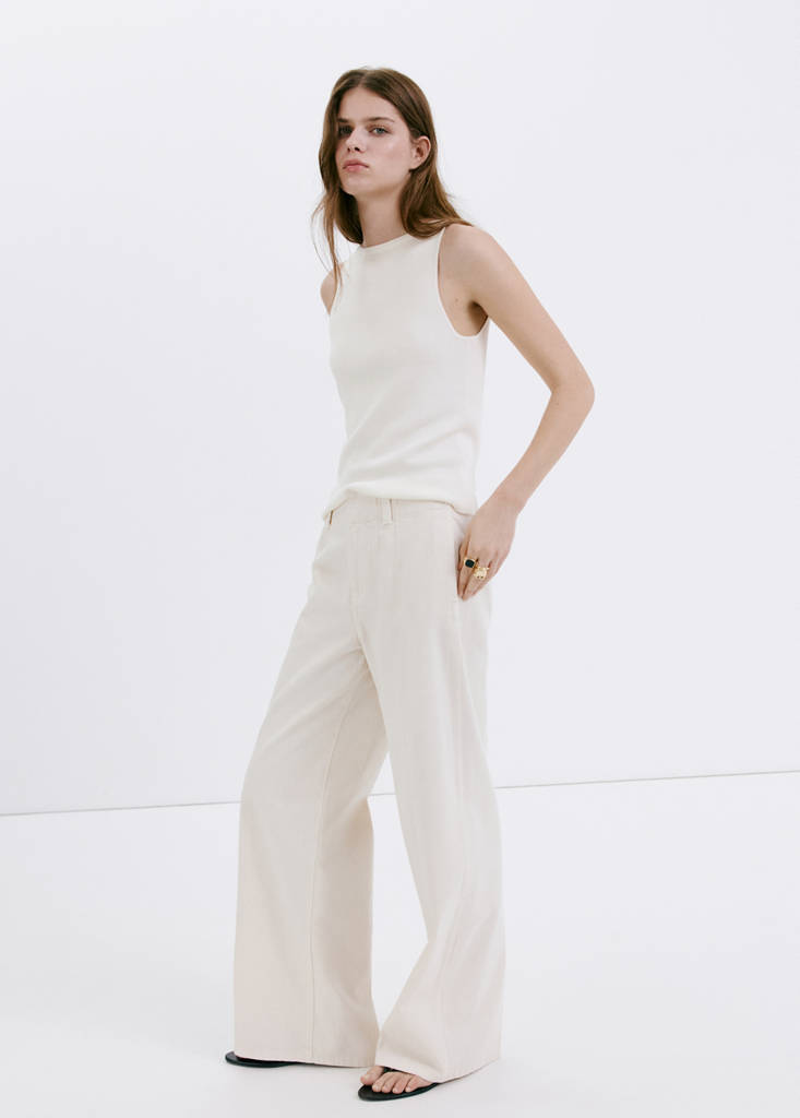 Fine knit boat neck top — Ecru