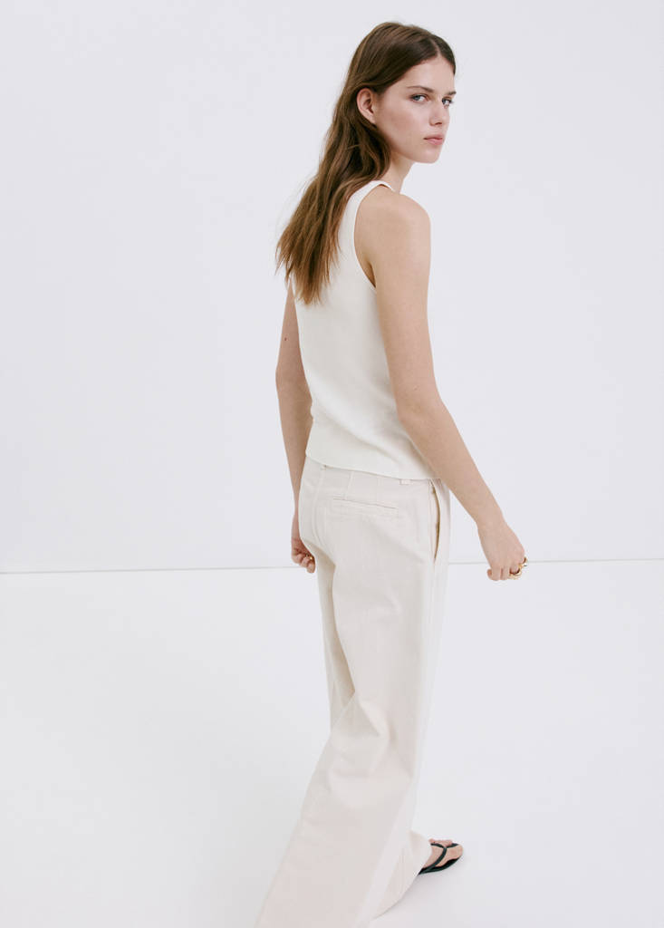 Fine knit boat neck top — Ecru