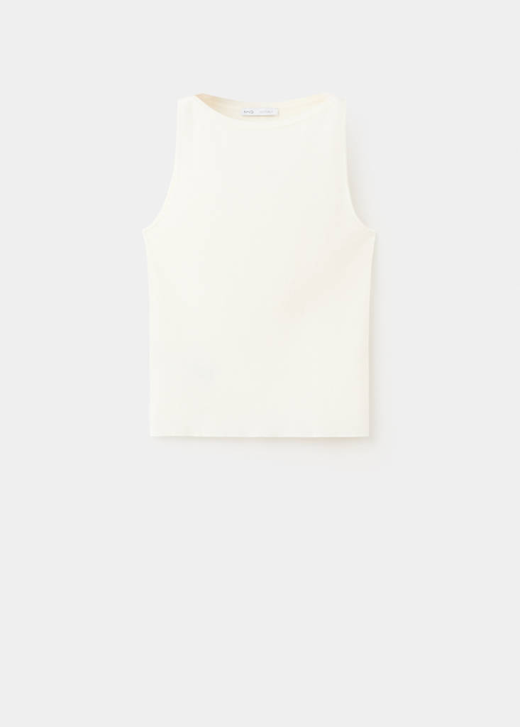 Fine knit boat neck top — Ecru