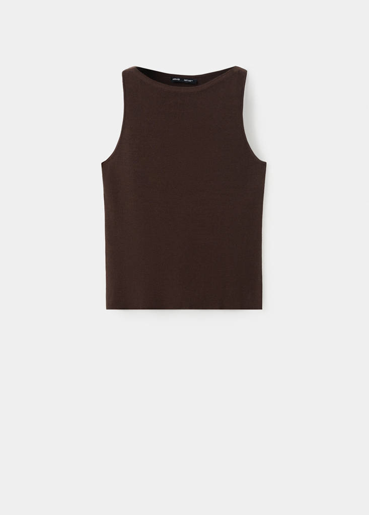 Fine knit boat neck top — Brown