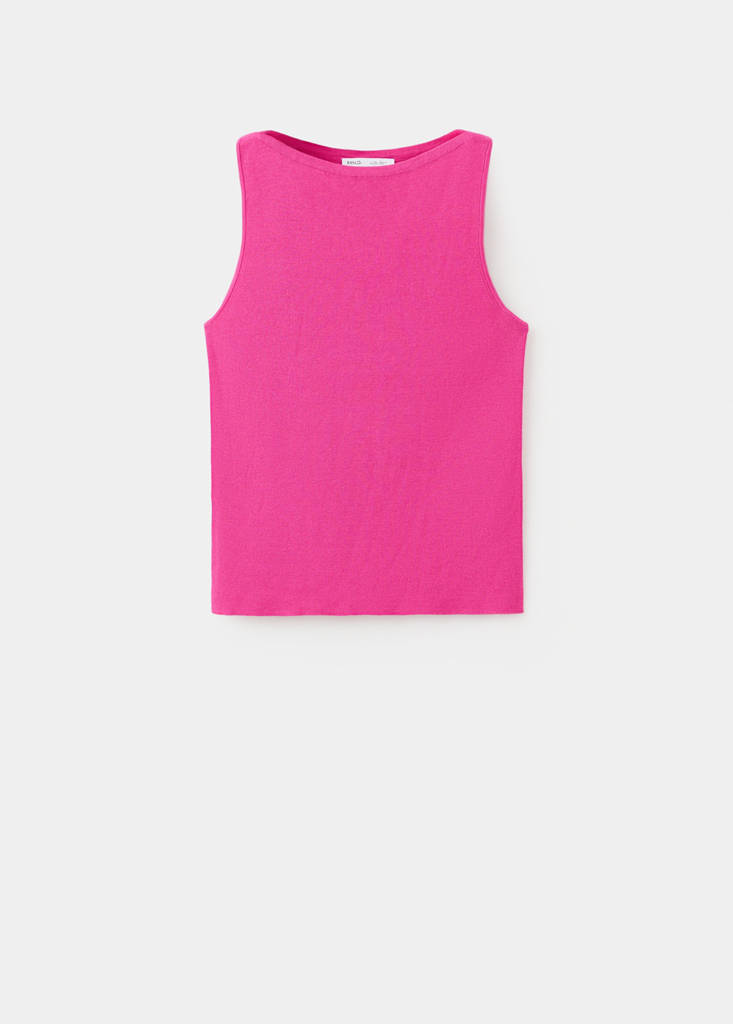 Fine knit boat neck top — Fuchsia