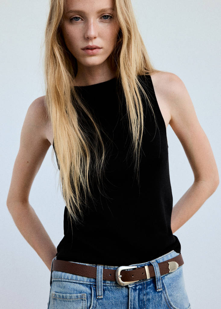Fine knit boat neck top — Black