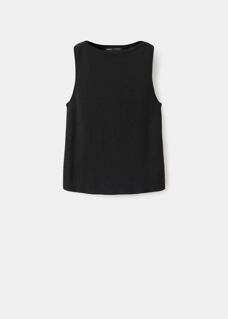Fine knit boat neck top — Black
