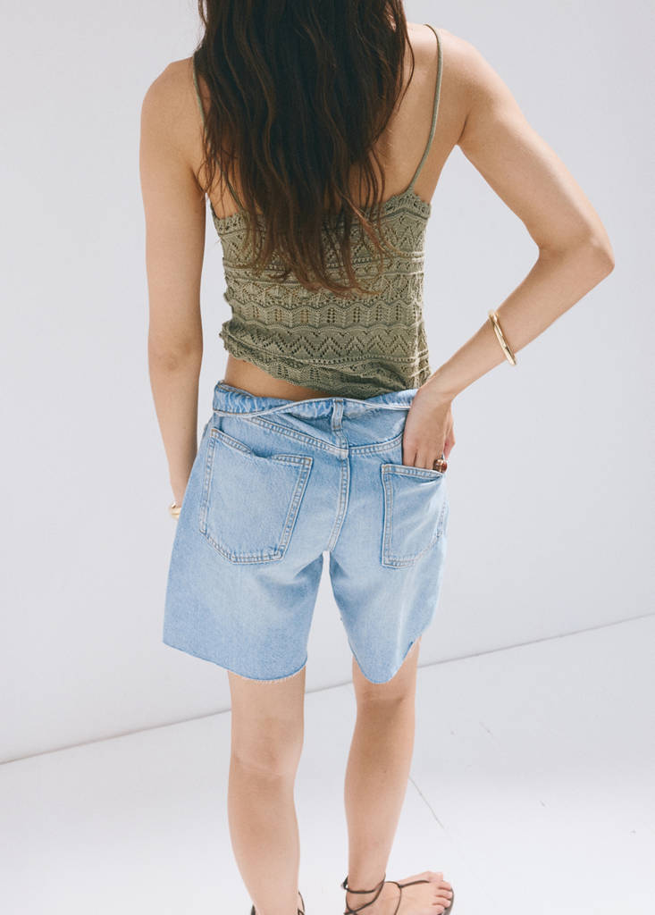 Openwork knitted top with buttons — Khaki