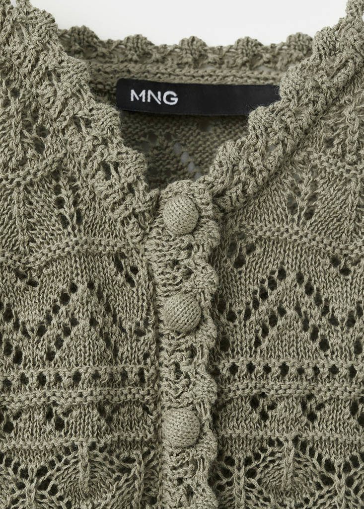 Openwork knitted top with buttons — Khaki