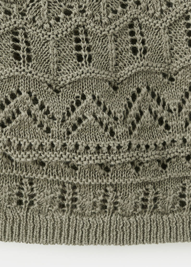 Openwork knitted top with buttons — Khaki