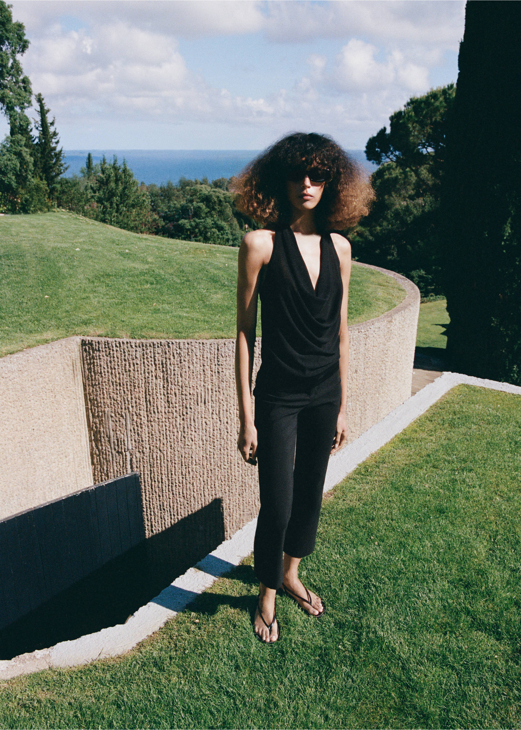 Fine-knit draped top - General plane, Black. Ref: 37001392-00.