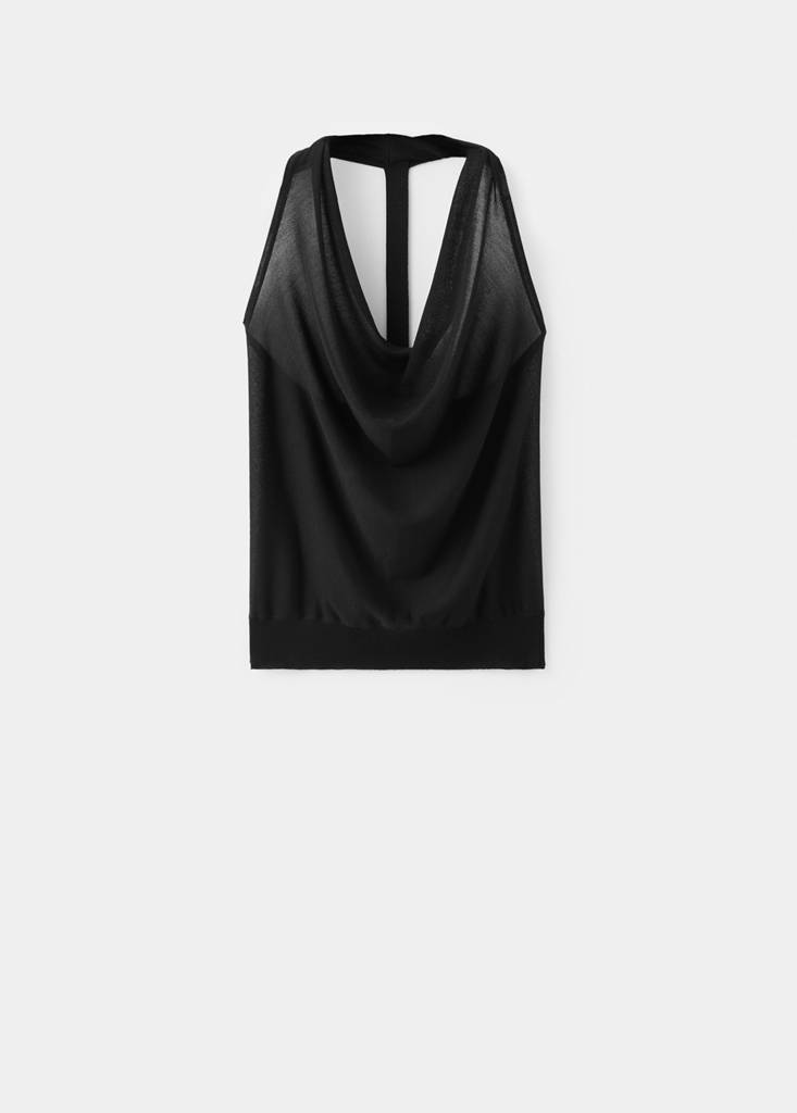 Fine-knit draped top — Black