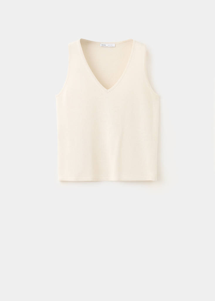 V-neck knit top — Sand
