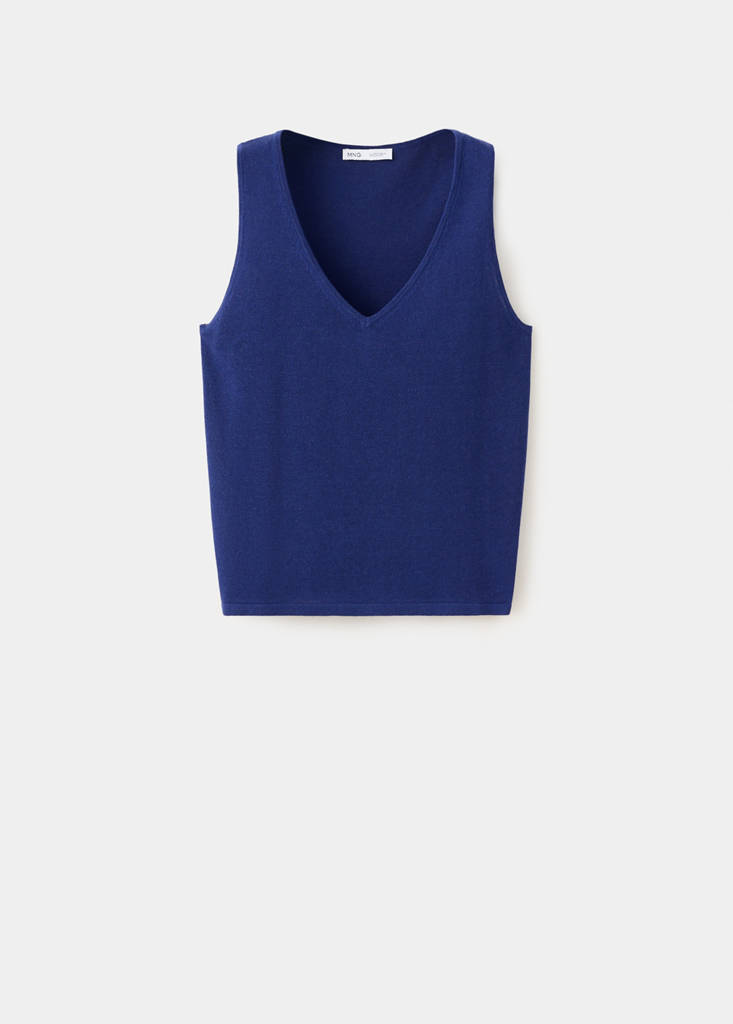 V-neck knit top — Vibrant blue