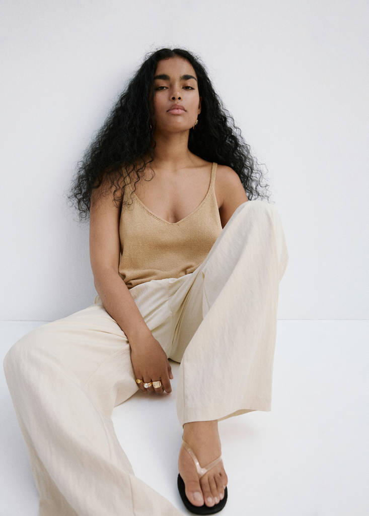 Knit strap top — Sand