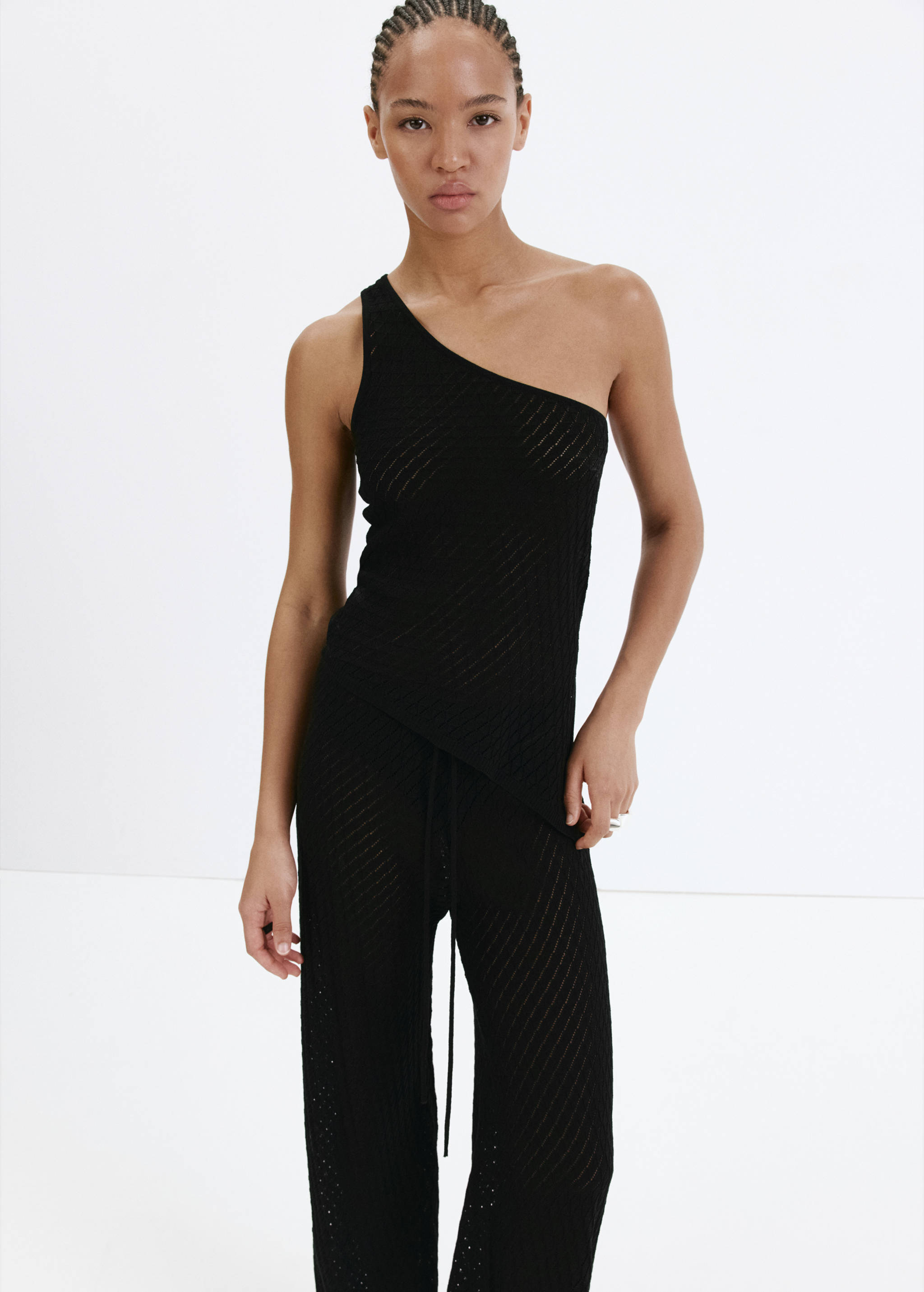 Asymmetric openwork knit top - Medium plane