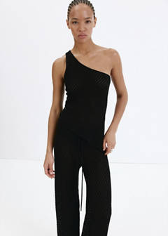 Asymmetric openwork knit top — Black 1