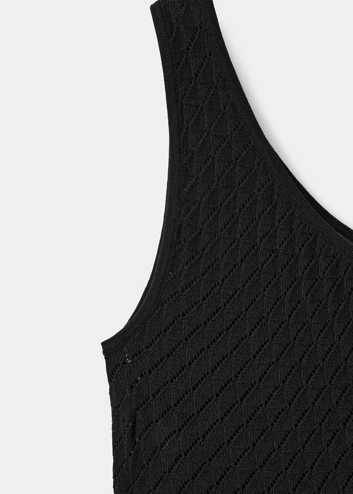 Asymmetric openwork knit top — Black
