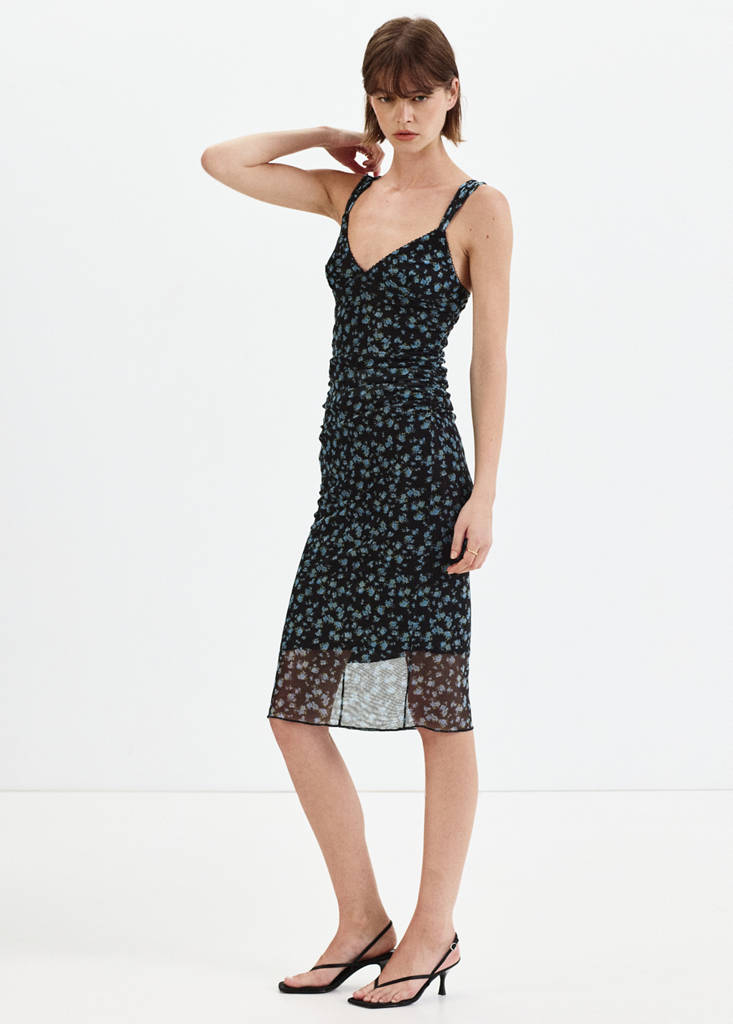 Floral print tulle dress — Black