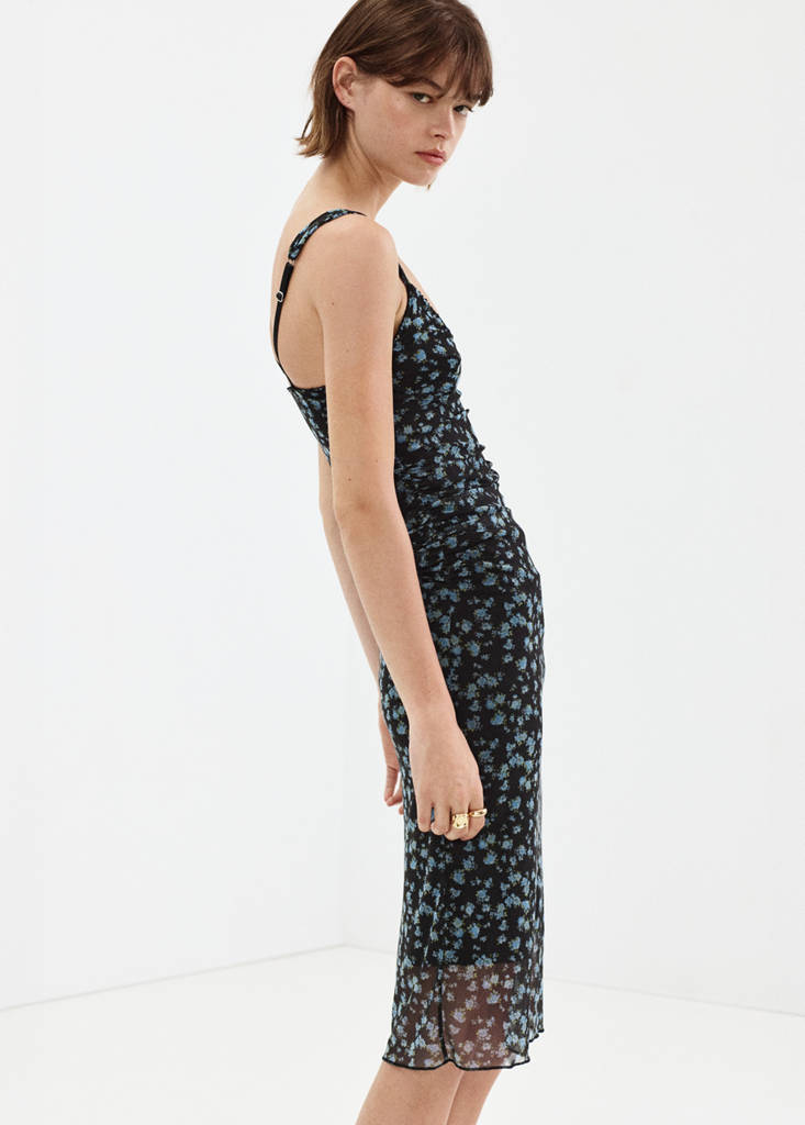 Floral print tulle dress — Black