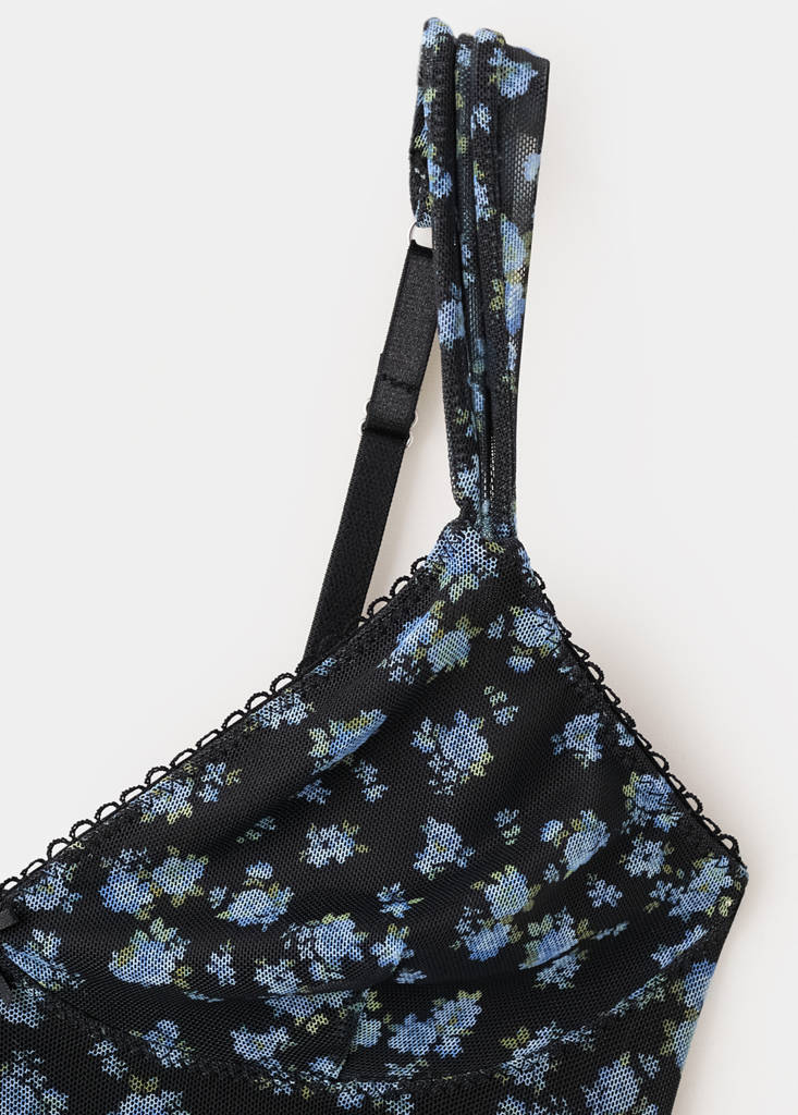 Floral print tulle dress — Black