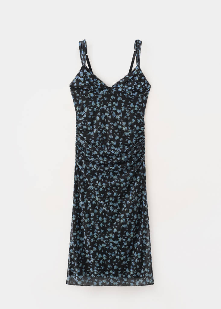 Floral print tulle dress — Black